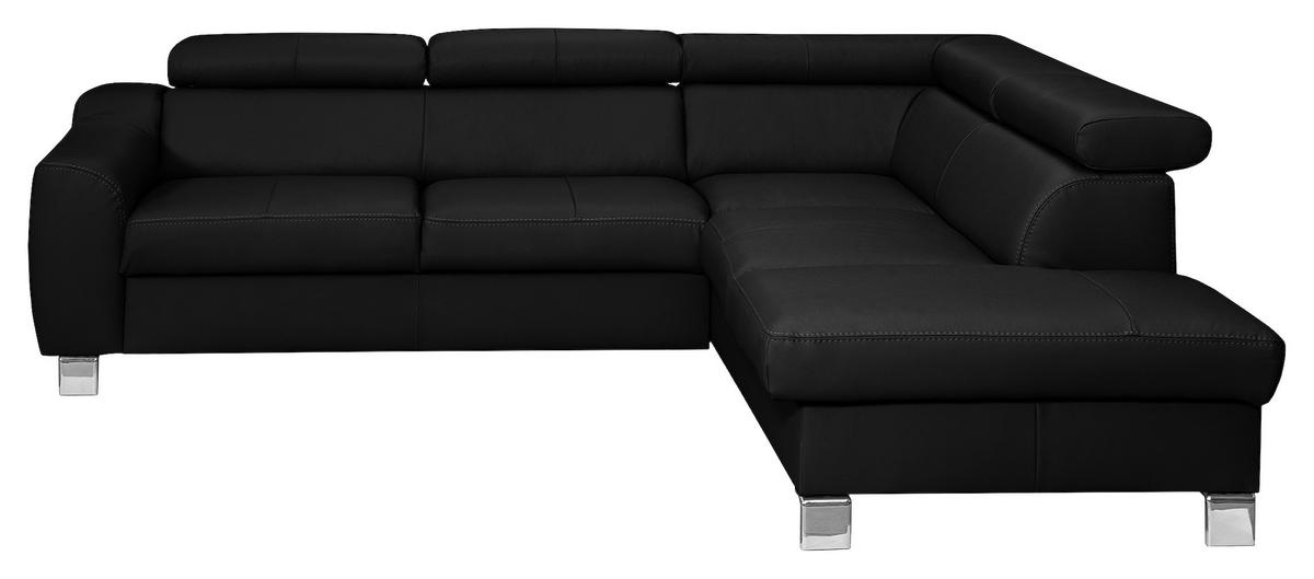 Ecksofa Aspen Lederlook Schwarz 245x208 Cm - Chromfarben/Schwarz, Design, Leder/Textil (245/208cm) - Livetastic