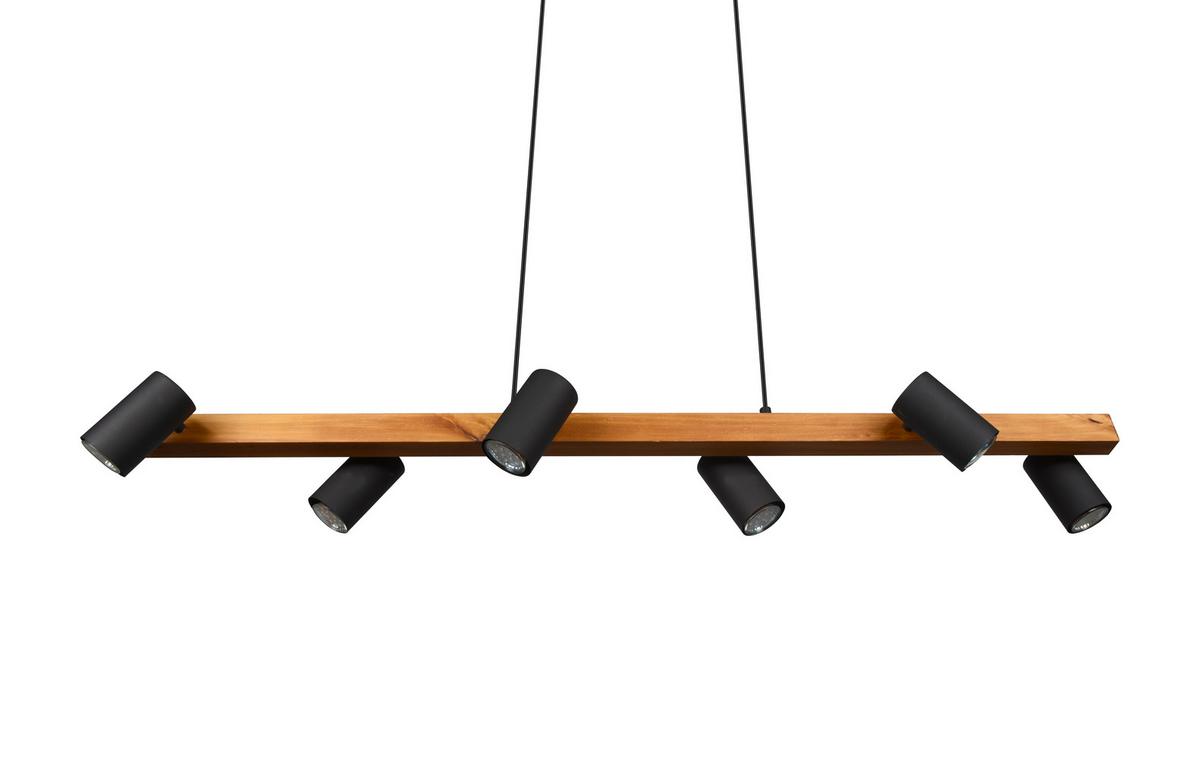 Hängeleuchte Marley H: 150 Cm 6-Flammig, Echtholz Kiefer - Schwarz, Basics, Holz/Metall (115/20/150cm) - Trio Leuchten