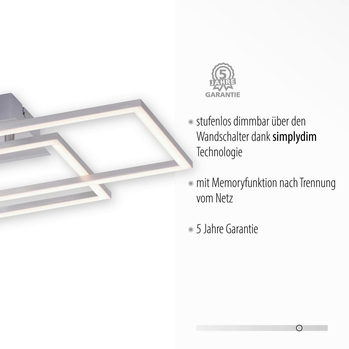 LED-Deckenleuchte Iven L: 54 cm dimmbar mit Memory-Funktion - Alufarben, Design, Kunststoff/Metall (54/33,5/7,5cm)