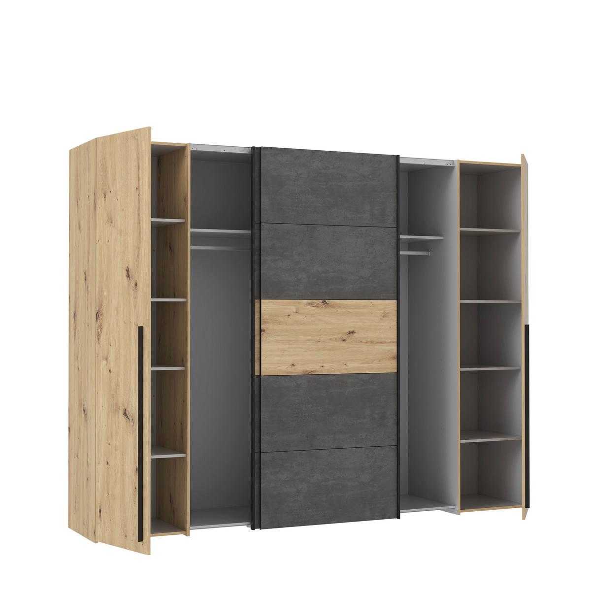 Drehtürenschrank 270cm Narago, Eichefarben/Dunkelgrau - Eichefarben/Dunkelgrau, MODERN, Holzwerkstoff/Kunststoff (270/210/61cm) - MID.YOU