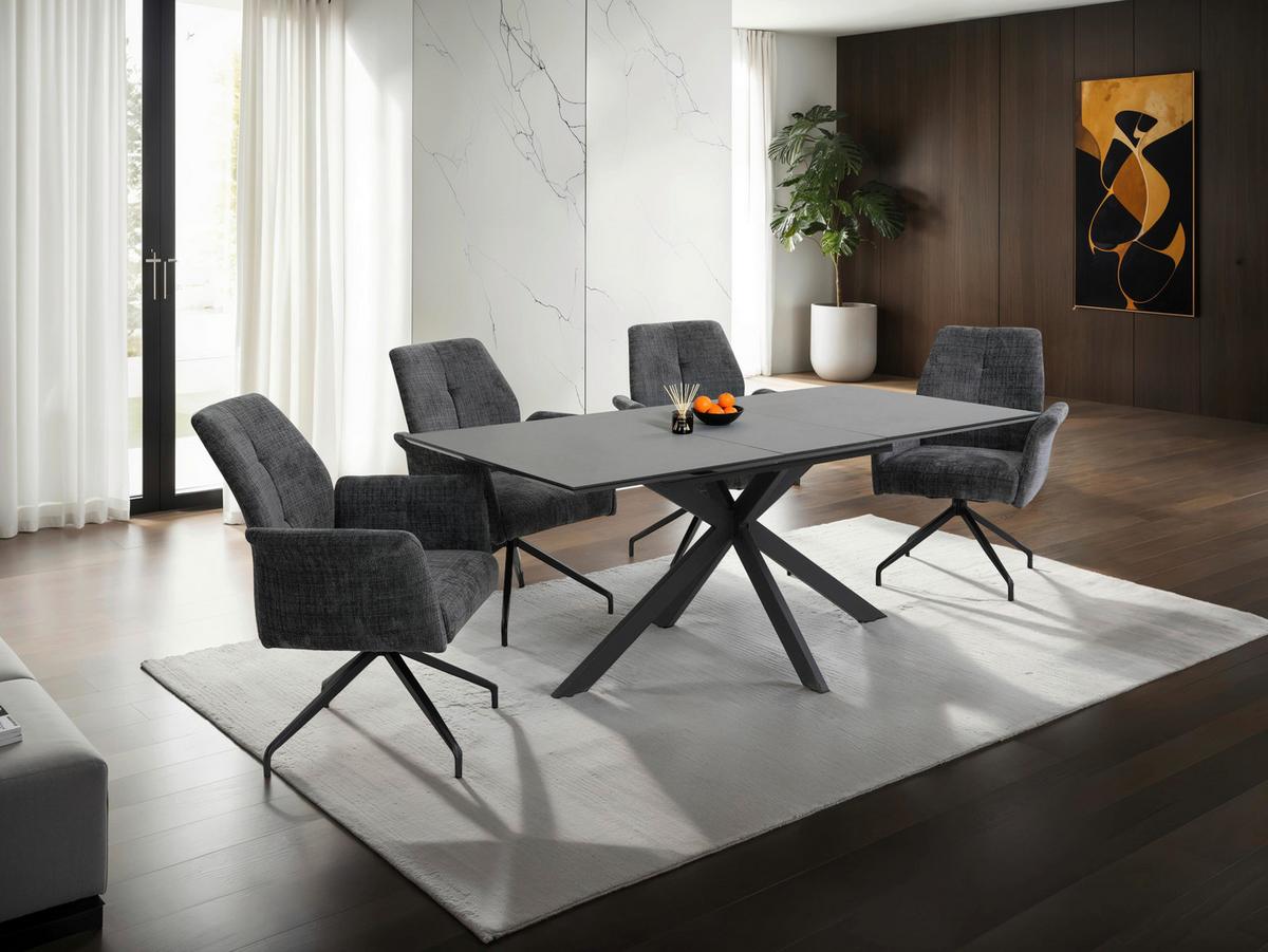 Armlehnstuhl-Set Viktoria S 4er-Set - Hellgrau/Schwarz, MODERN, Textil/Metall (71/93/68cm) - MID.YOU