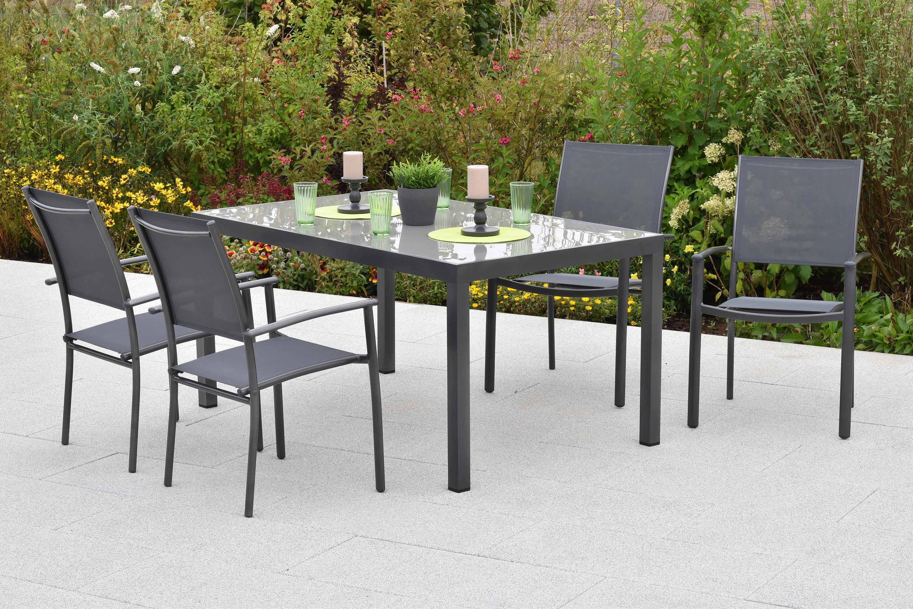 Gartenset Milano - Graphitfarben/Grau, MODERN, Textil/Metall - Gardenson