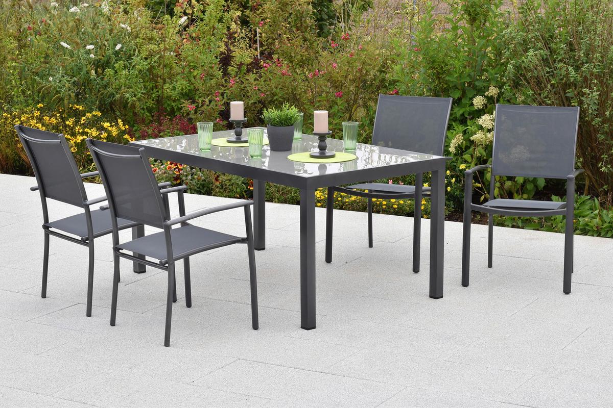 Gartenset Milano - Graphitfarben/Grau, MODERN, Textil/Metall - Gardenson