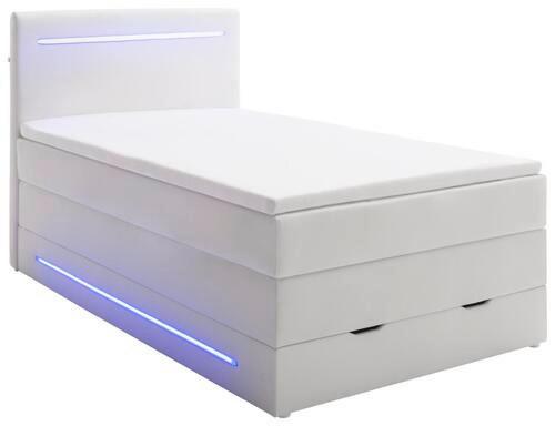 Boxspringbett mit Topper + Bettkasten 140x200 Lights - Chromfarben/Weiß, MODERN, Textil (140/200cm) - Livetastic