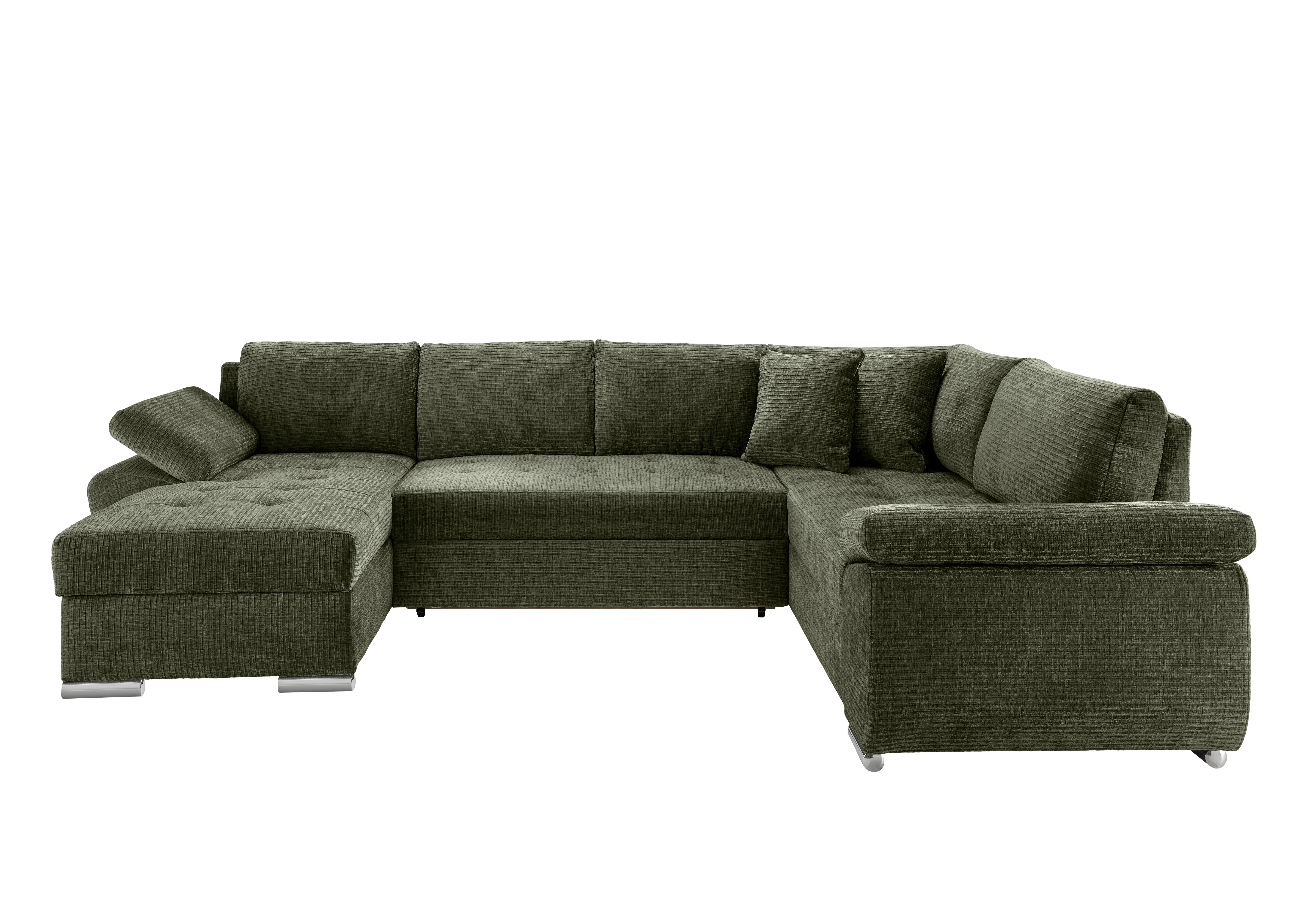 Wohnlandschaft Terana Olivgrün mit Schlaffunktion, Mikrofaser - Chromfarben/Olivgrün, KONVENTIONELL, Textil (157/305/219cm) - Livetastic