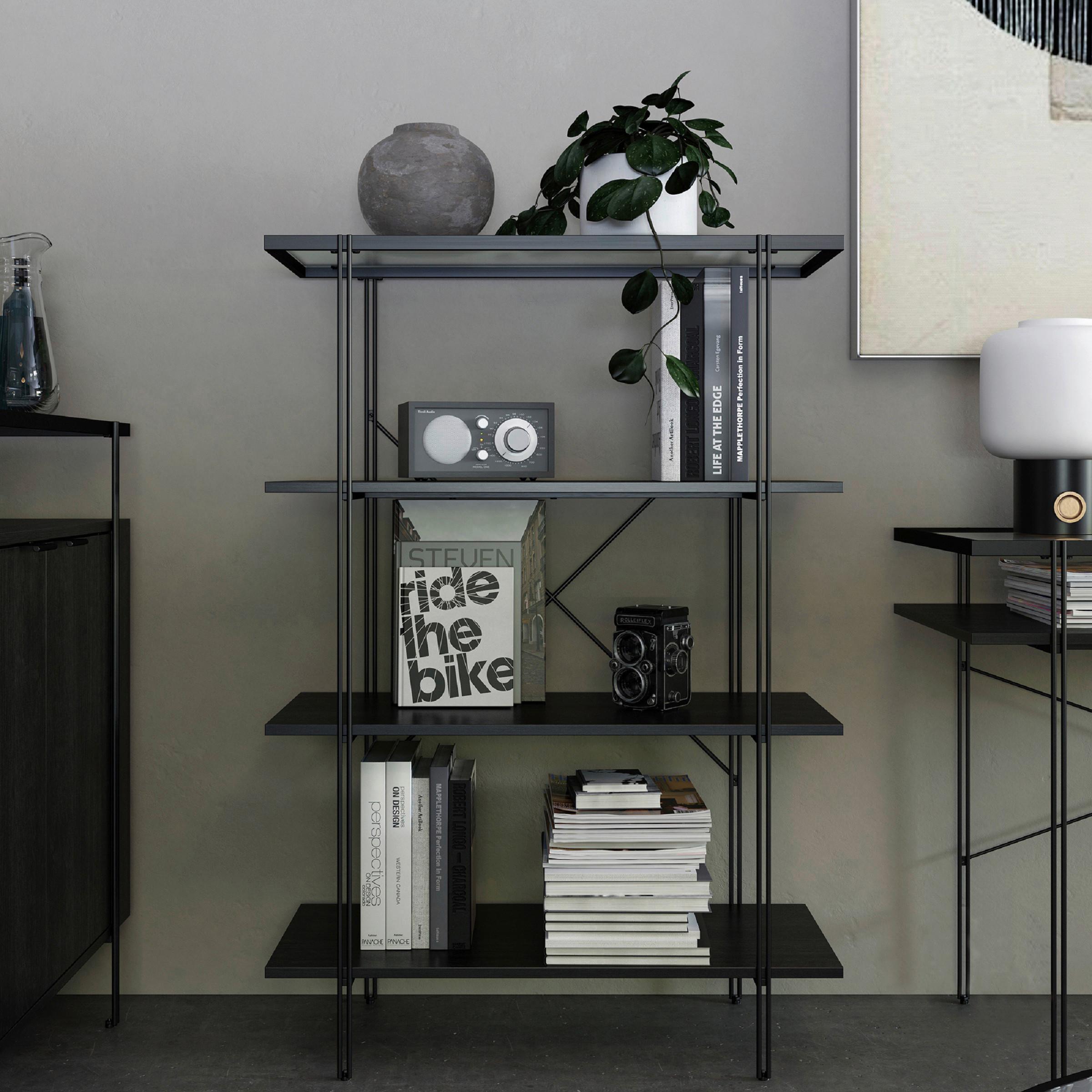 Regal Wainwright Schwarz 79 cm - Schwarz, Design, Glas/Holzwerkstoff (79/117/35cm)