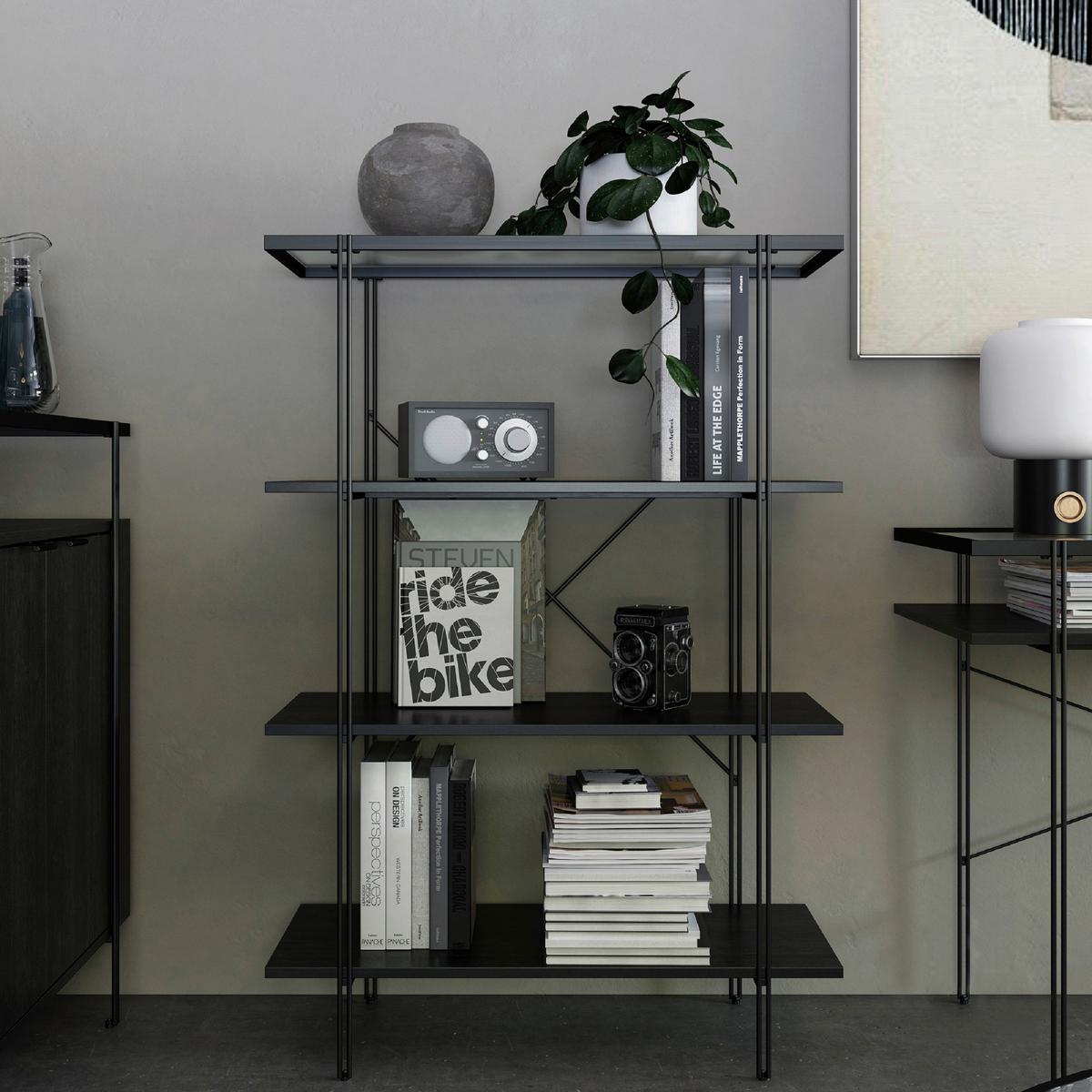 Regal Wainwright Schwarz 79 cm - Schwarz, Design, Glas/Holzwerkstoff (79/117/35cm)