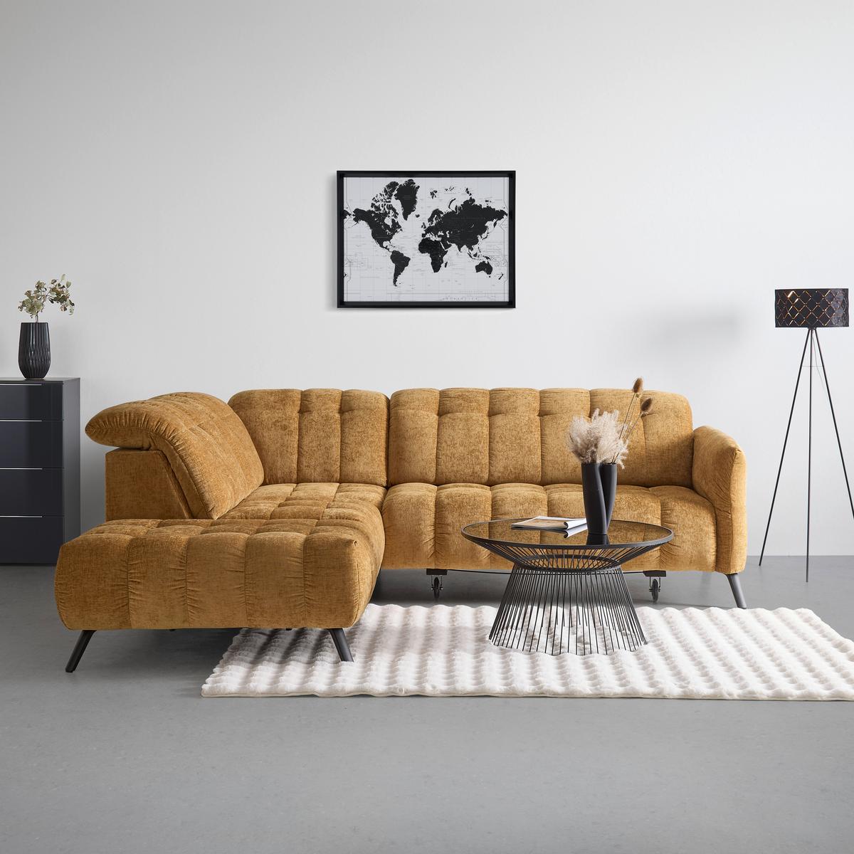 Rohová sedačka NEW YORK, levá, bronzová tkanina NILE - černá/bronzová, Moderní, kov/kompozitní dřevo (288/87-104/261cm) - Premium Living