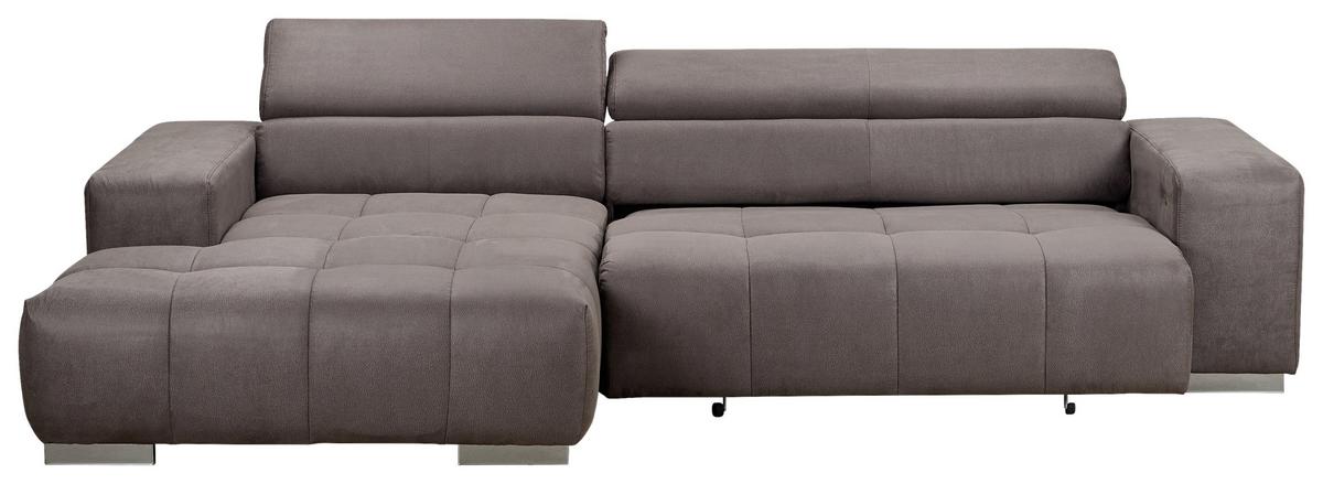 Ecksofa Mit Relaxfunktion Orion Graubraun Mikrofaser - Graubraun/Silberfarben, KONVENTIONELL, Textil (186/307cm) - Livetastic