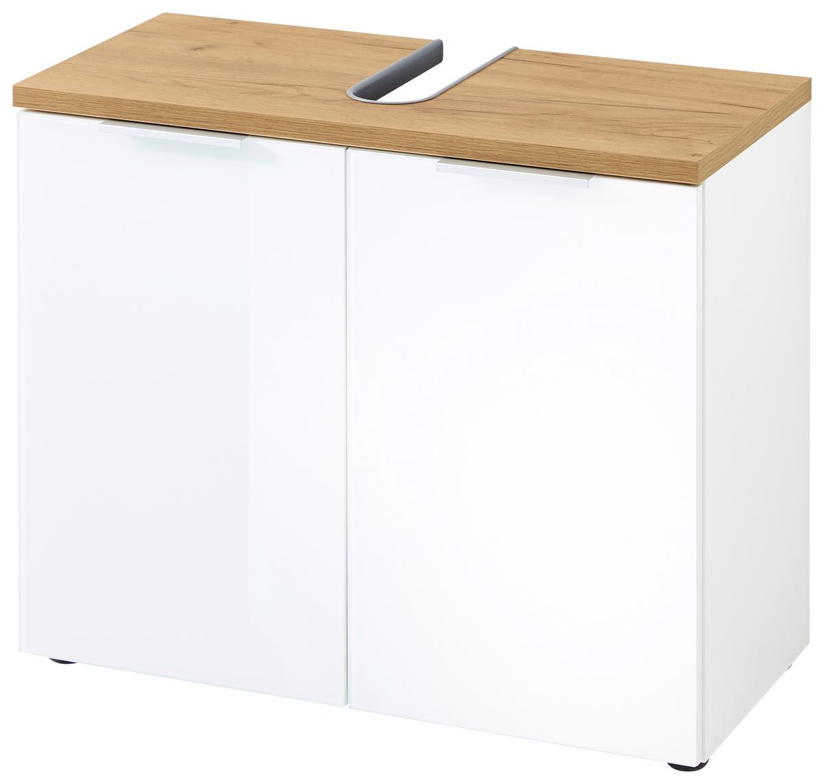 Waschbeckenunterschrank Gw-Pescara B: 70 Cm Weiß Dekor - Eichefarben/Schwarz, Design, Glas/Holzwerkstoff (70/58/34cm) - Germania