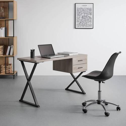 Písací stôl JULE dekor jaseň - čierna/farba jaseňa, Modern, kov (120/50/76cm) - Bessagi Home