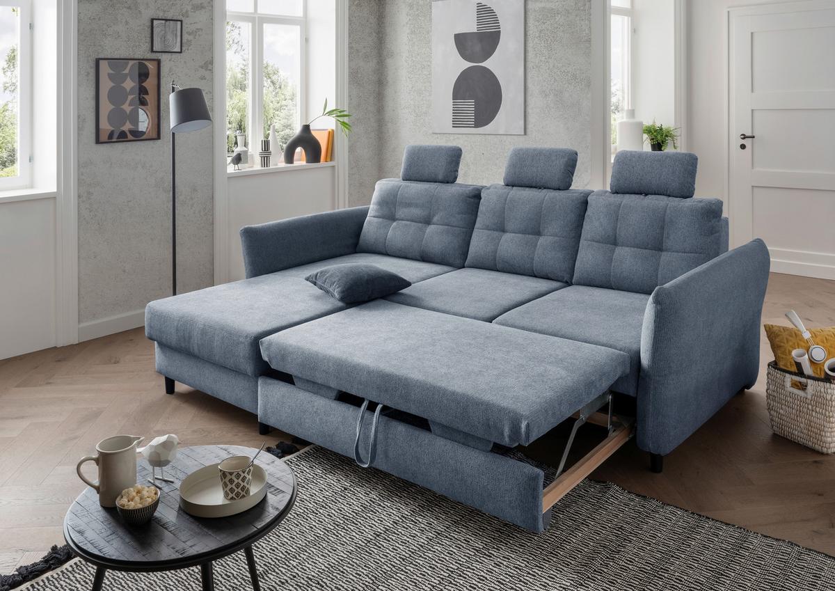 Ecksofa Brizzini Hellblau S: 176/250-280 cm - Blau/Schwarz, MODERN, Holz/Textil (176/250-280cm) - Livetastic