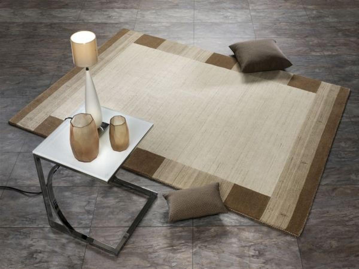 Wollteppich Alagis Border - Beige/Naturfarben, KONVENTIONELL, Textil (90/160cm) - Cazaris
