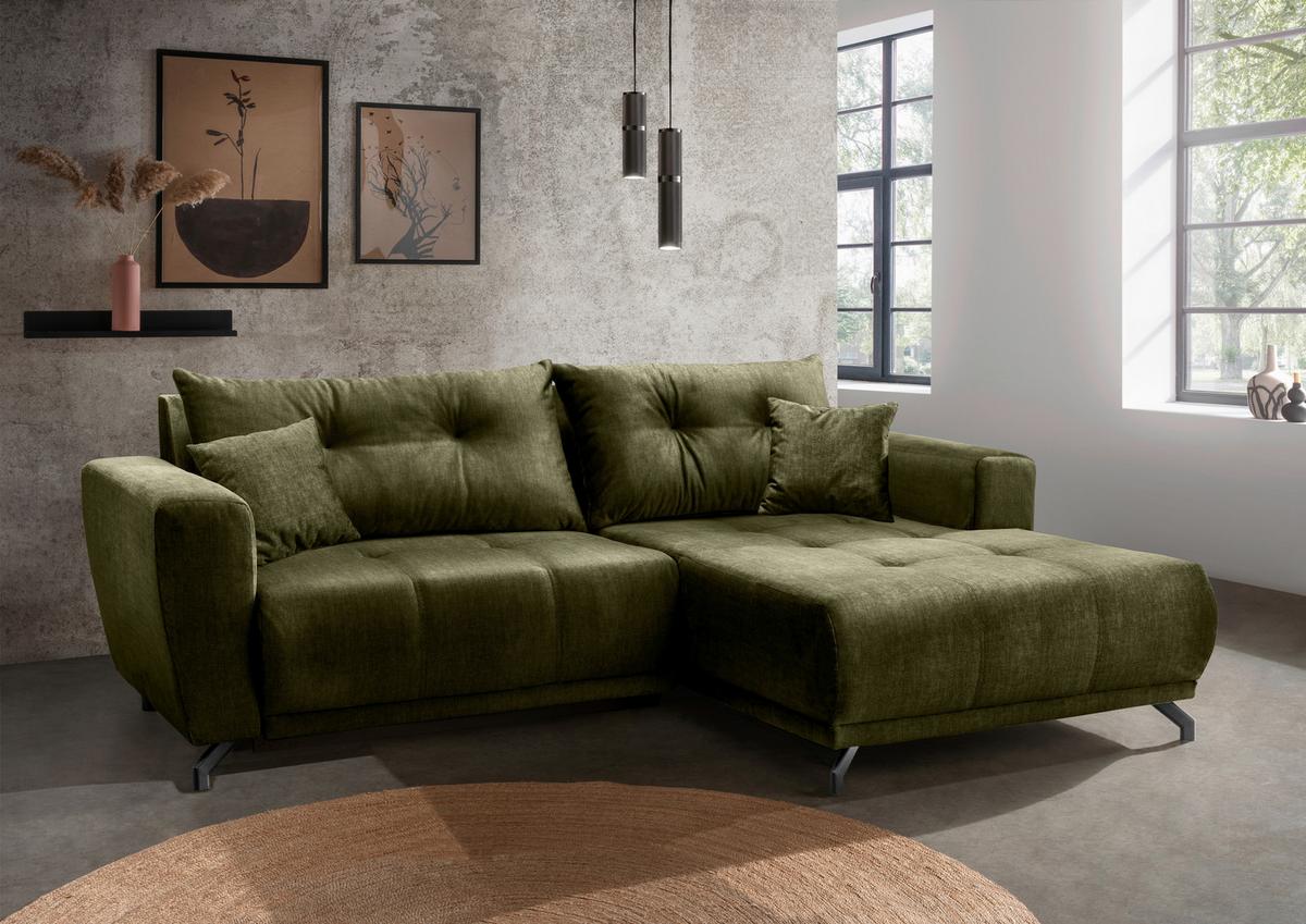 Ecksofa Restato, Grün S: 246x177 cm - Schwarz/Grün, MODERN, Textil (246/177cm) - MID.YOU