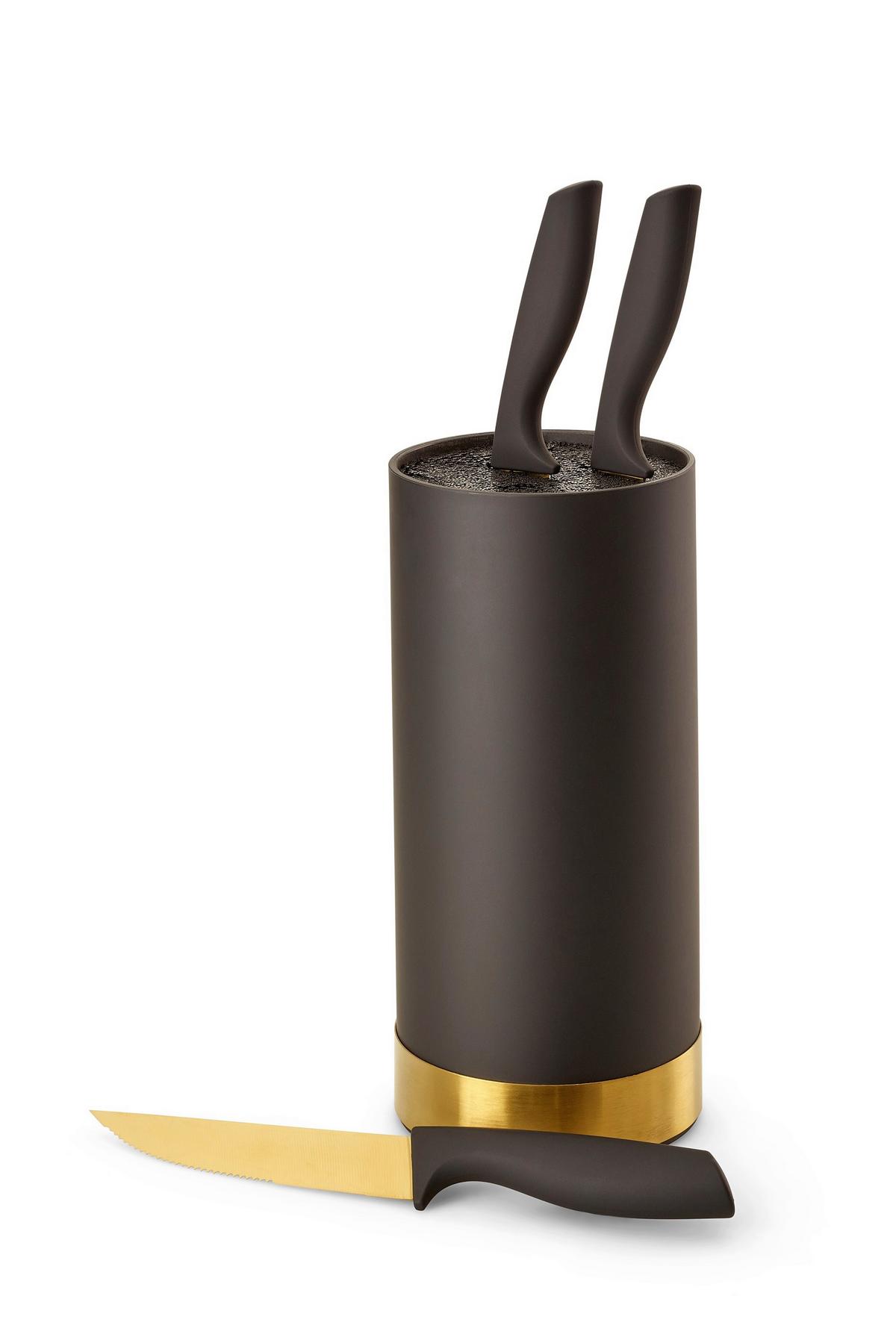 Messerblock Schwarz/Gold Kunststoff 4--Teilig. - Goldfarben/Schwarz, Basics, Kunststoff (11/22cm) - Echtwerk