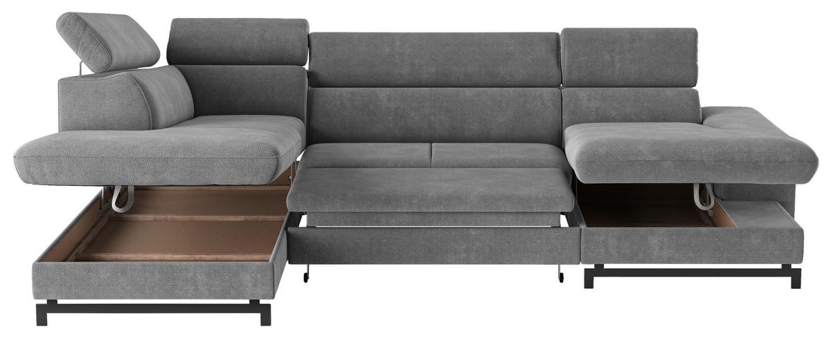 Wohnlandschaft mit Bettkasten Emma Grau - Schwarz/Grau, Textil (215/328/165cm) - MID.YOU