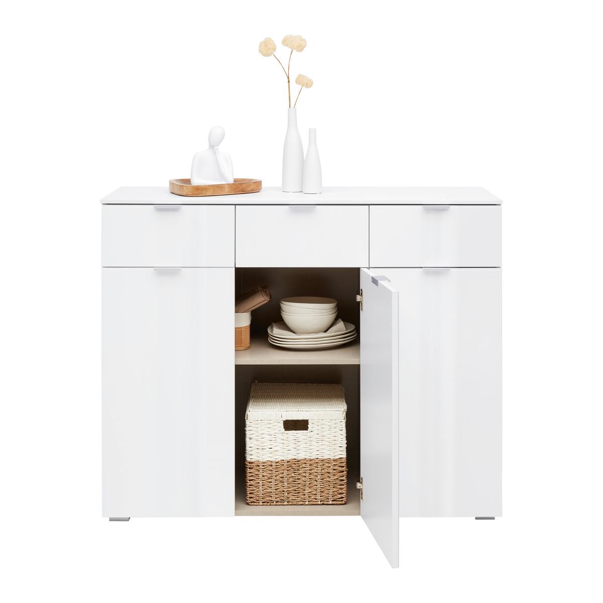 Komoda FIFTY - biela/chrómová, Konventionell, kov/kompozitné drevo (120/100/42cm) - Premium Living