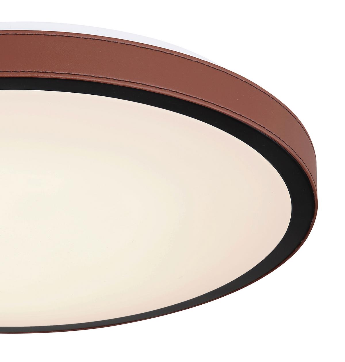 LED-Deckenleuchte Ø 42 cm mit Farbtemperaturwechsler - Dunkelbraun/Opal, KONVENTIONELL, Leder/Kunststoff (42/9,5cm) - Globo