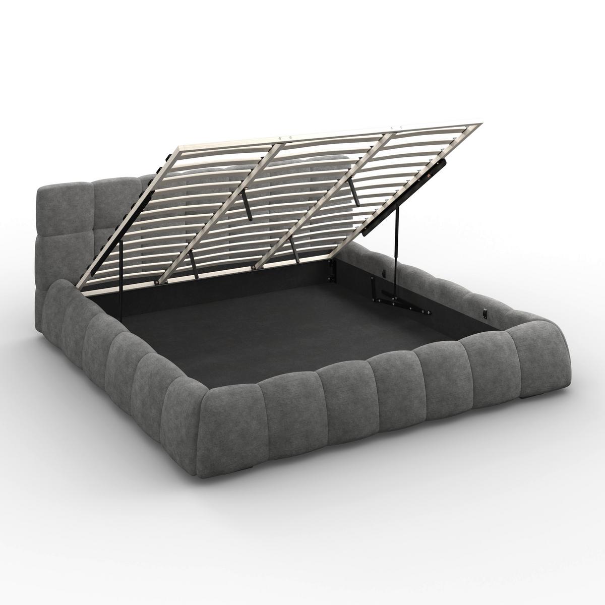 Čalouněná postel MARIJA 180x200 cm, tmavě šedá - tmavě šedá/přírodní barvy, Moderní, kov/dřevo (180/200cm) - Bessagi Home
