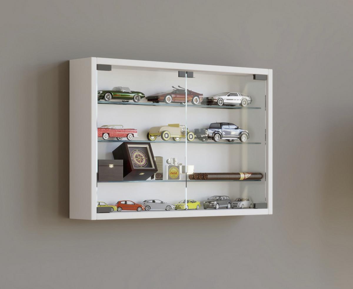Hängevitrine Mandosa M B: 60cm Weiß Dekor Mit Sicherheitsglas - Transparent/Weiß, KONVENTIONELL, Glas/Holzwerkstoff (60/40/10cm) - MID.YOU
