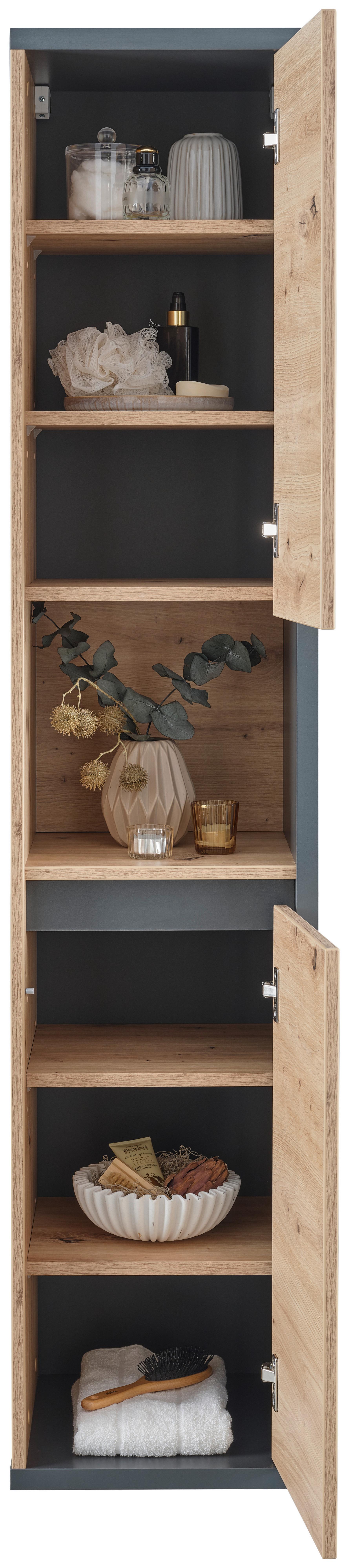 Hochschrank Camillo B: 35 Cm, Melamin Eichefarben - Anthrazit/Eiche Artisan, MODERN, Holzwerkstoff (35/170/35cm)