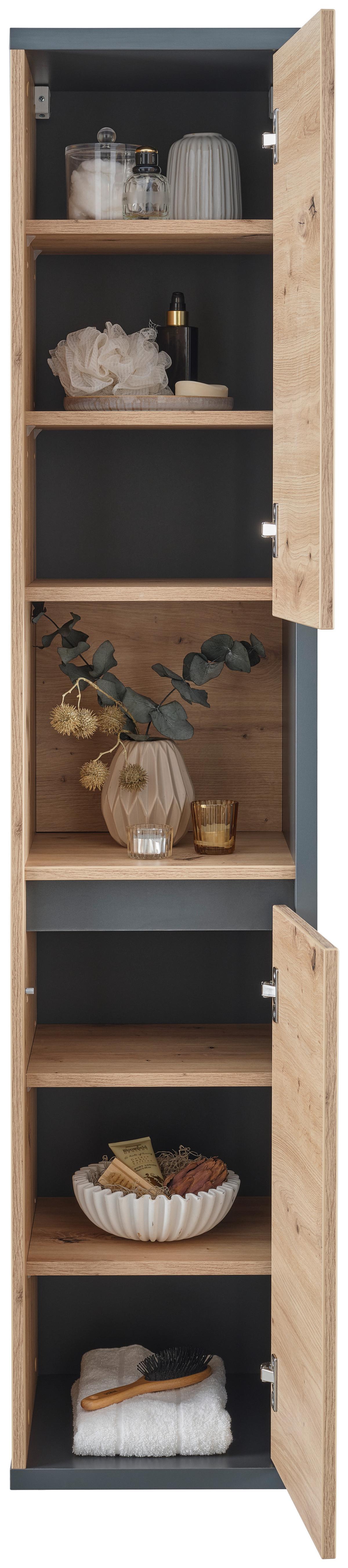 Hochschrank Camillo B: 35 Cm, Melamin Eichefarben - Anthrazit/Eiche Artisan, MODERN, Holzwerkstoff (35/170/35cm)