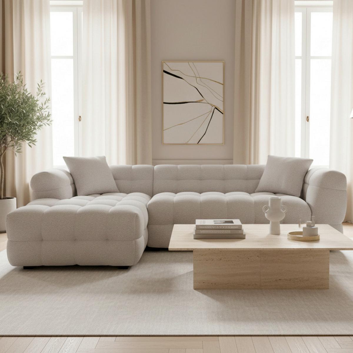 Sedacia súprava MAGDA, obojstranná, sivobéžové buklé - čierna/sivobéžová, Modern, drevo/textil (270/157cm) - Bessagi Home