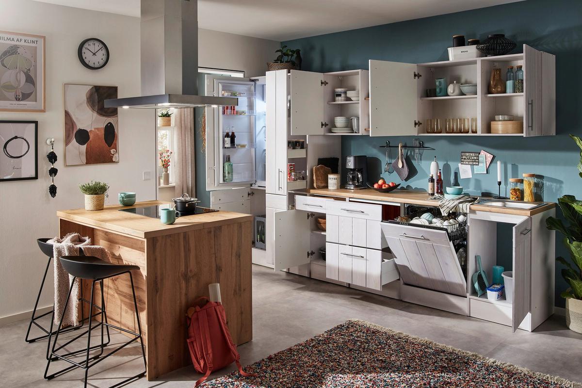 Küchenblock Anton Inselküche 310 Cm - Wildeiche/Lärchefarben, LIFESTYLE, Holzwerkstoff (310-124cm) - Respekta