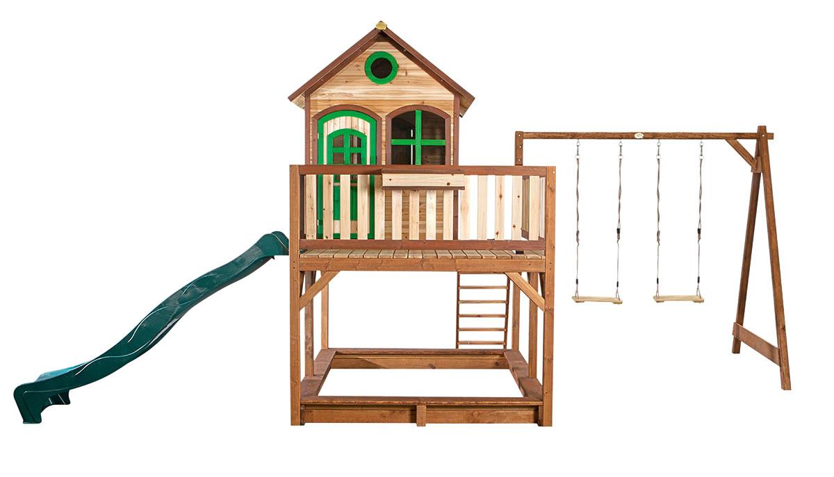 Spielhaus Holz mit Rutsche und Sandkiste Braun Axi Liam - Braun, Holz (588/305/270cm) - Ambia Garden