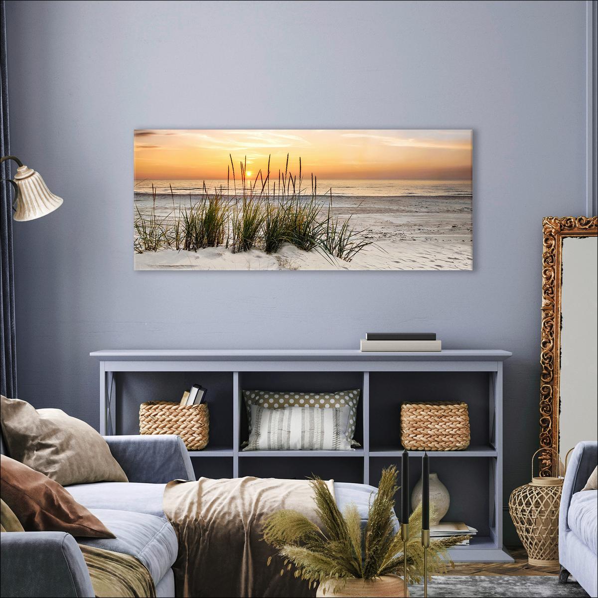 Wandbild Sonnenunterganz Natur/Orange 117x49 cm - Gelb/Orange, MODERN, Holzwerkstoff (117/49/1,9cm)