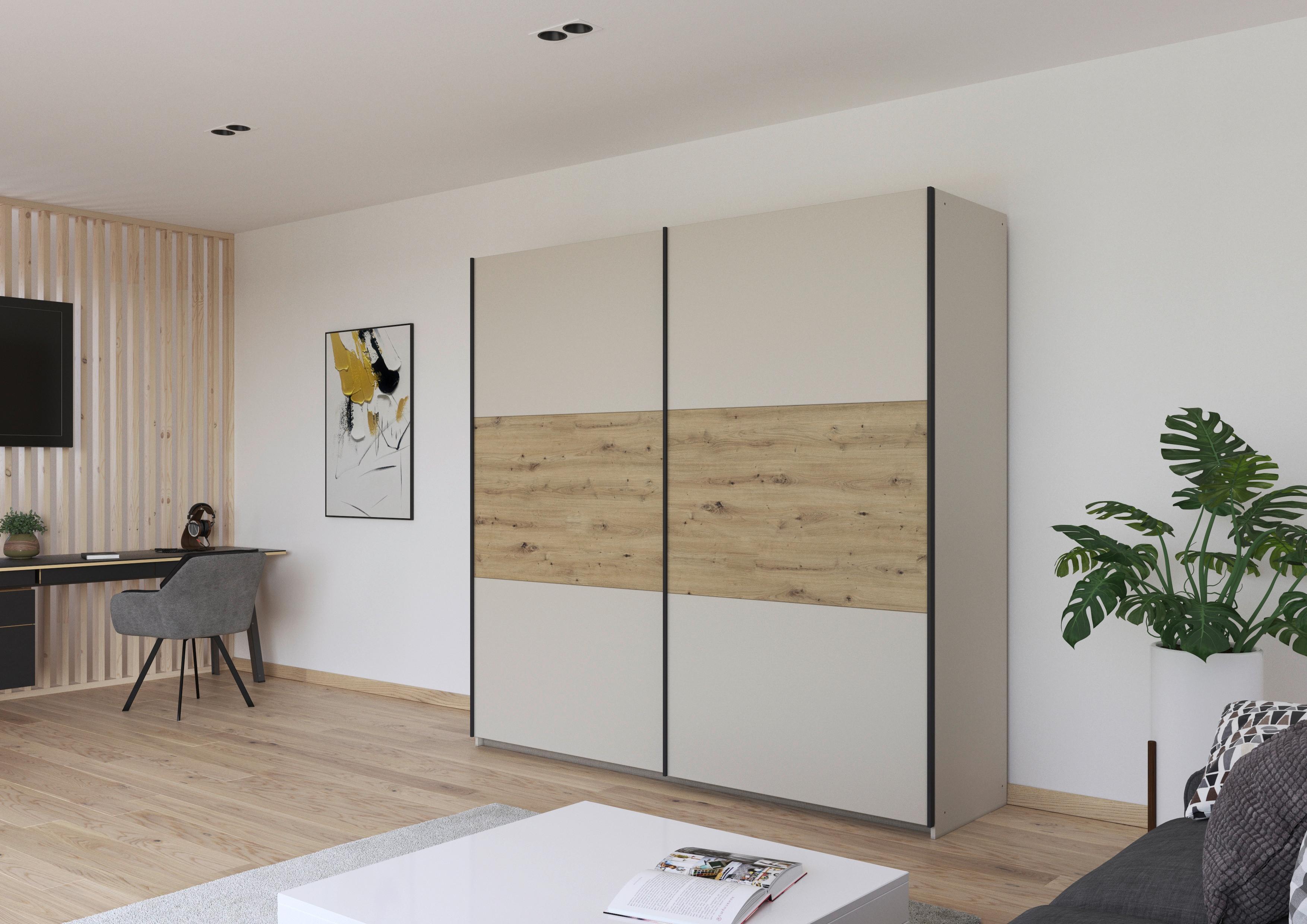 Schwebetürenschrank Neo Champagner Eiche Artisan Dekor - Champagner/Eiche Artisan, MODERN, Holzwerkstoff (218/210/59cm) - Rauch Möbel