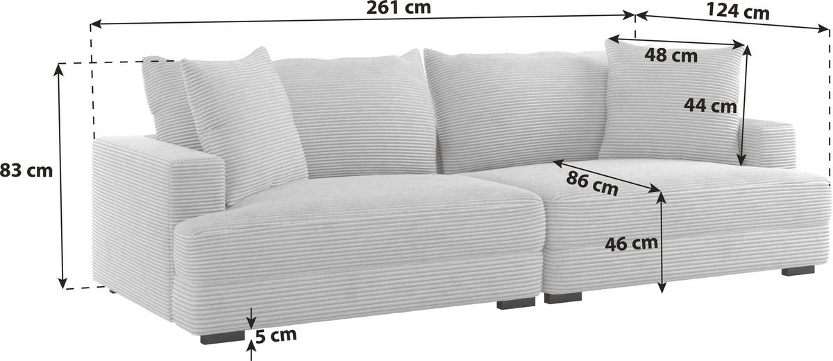Big Sofa Pelle Mit Kissen B: 261 Cm Hellblau - Wengefarben/Hellblau, Trend, Textil (261/124cm) - Luca Bessoni