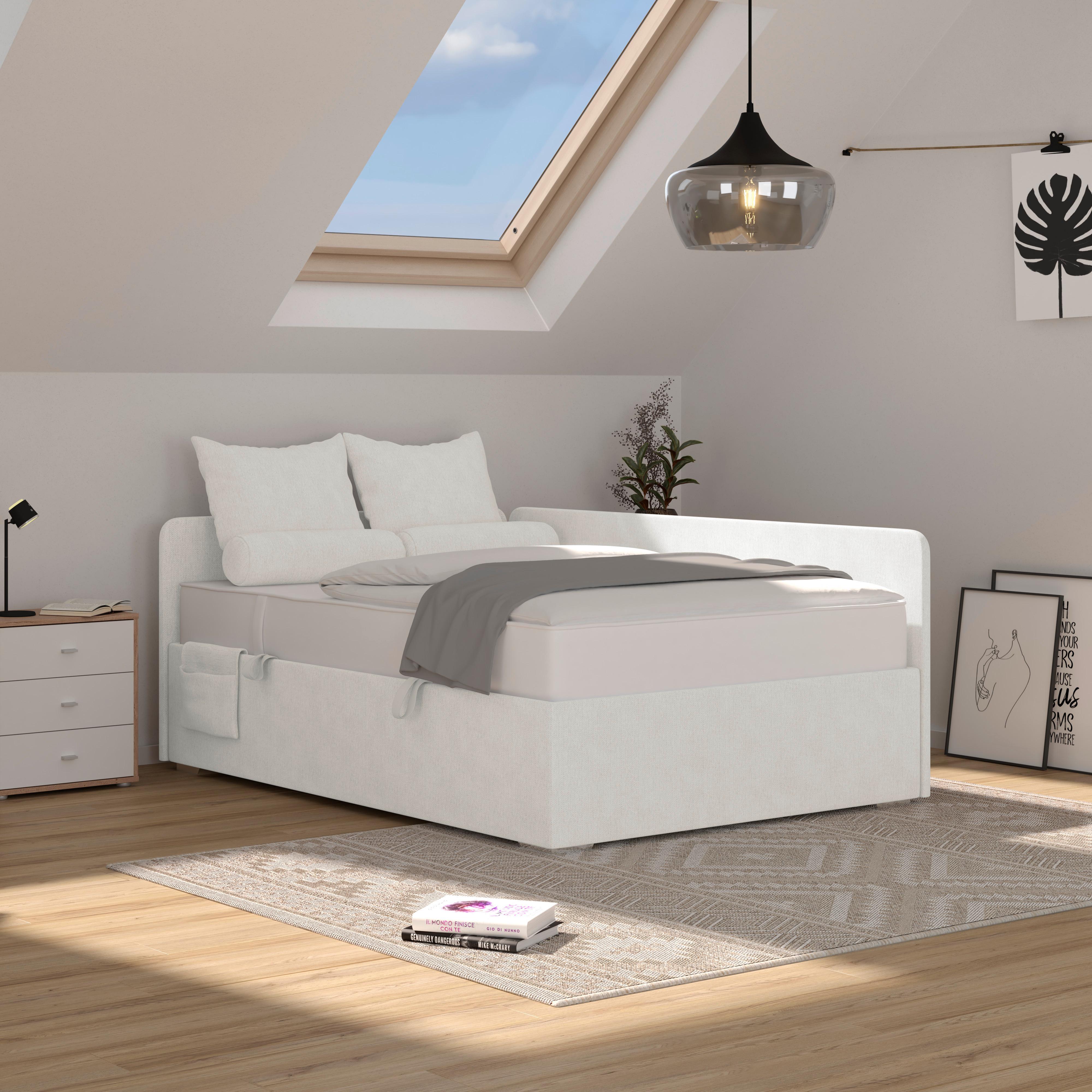 Kárpitozott Ágy Remi 120/200cm - ezüstszínű/fehér, Modern, textil/fa (120/200cm)