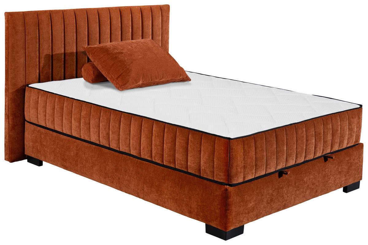 Boxbett Nagol C - Cognac/Schwarz, MODERN, Holzwerkstoff/Textil (140/200cm) - MID.YOU