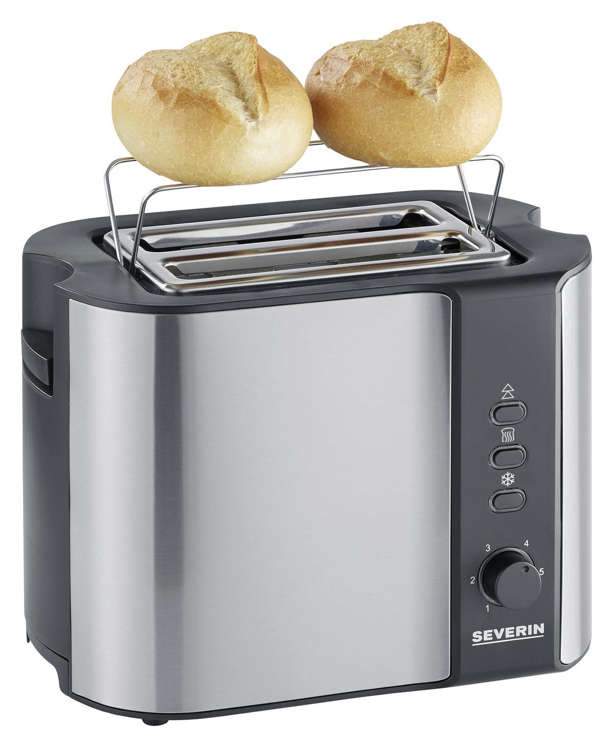 Toaster At2589 Mit Brötchenaufsatz - Silberfarben/Schwarz, MODERN, Metall (26,5/19,5/18cm) - Severin