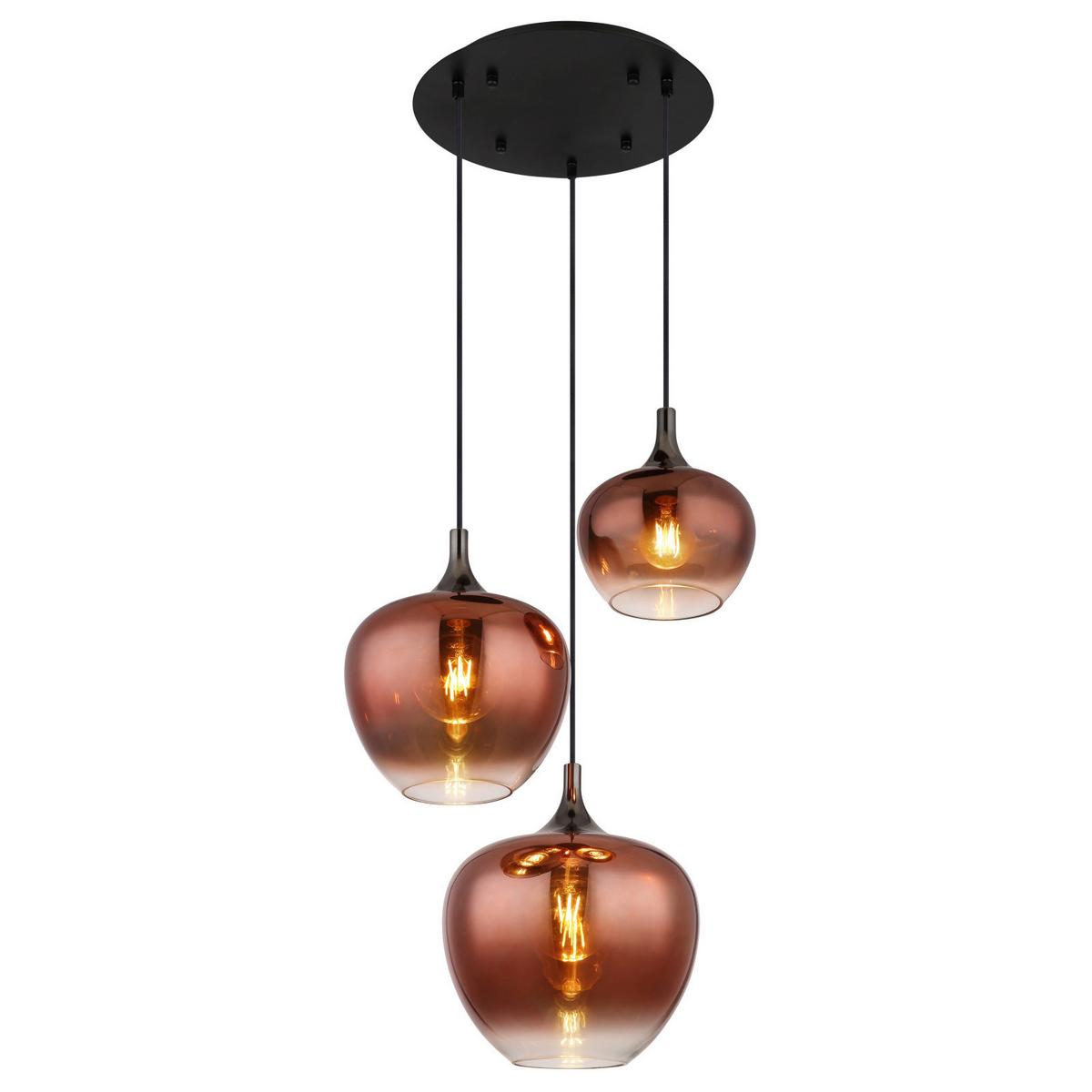 Függőlámpa 15548-3hg - fekete/rézszínű, Design, üveg/fém (48/120cm) - Globo