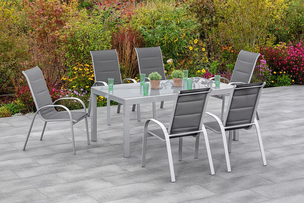 Gartenmöbel Set 7-Tlg Amalfi Di Lusso Metall/Glas/Textil - Anthrazit/Silberfarben, KONVENTIONELL, Glas/Textil - Gardenson