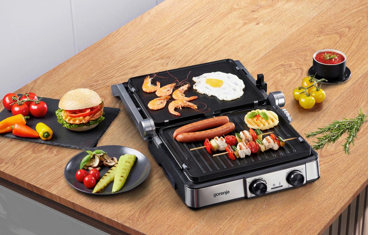 Kontaktgrill 2000w, Bis 230c - Silberfarben/Schwarz, Basics, Kunststoff/Metall (36,4/16,5/33,5cm) - Gorenje