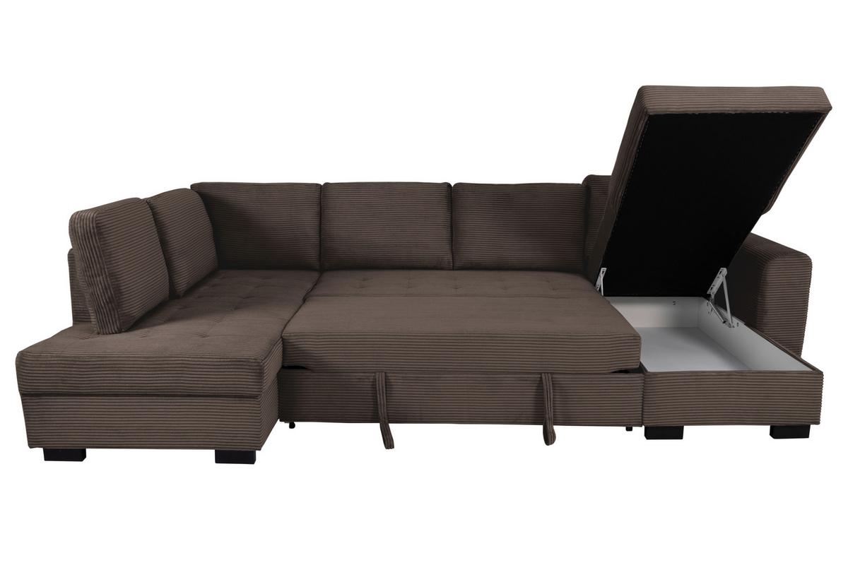 Souprava U MALTE, levá, šedohnědý manšestr - černá/šedavě hnědá, Moderní, textil/plast (178/305/155cm) - Based