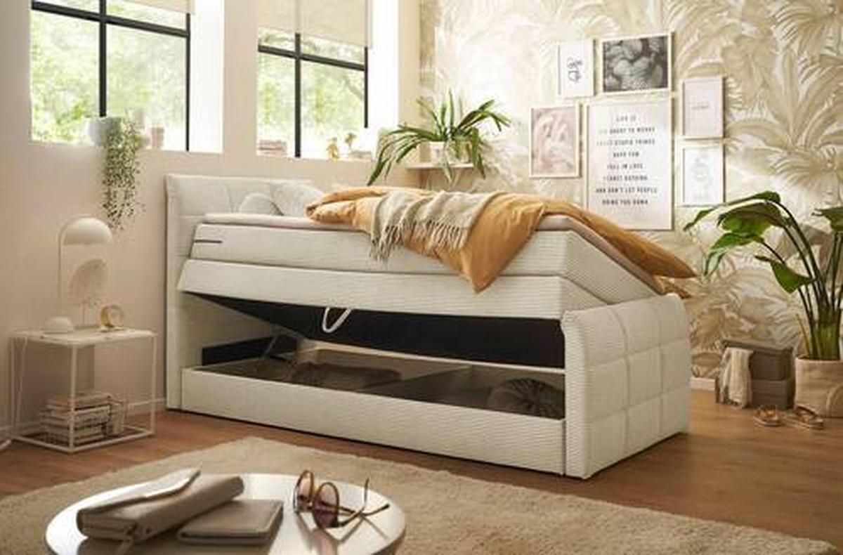 Boxspringbett Mit Topper & Bettkasten 120x200 Bolivia - Creme/Schwarz, MODERN, Holzwerkstoff/Textil (120/200cm) - MID.YOU