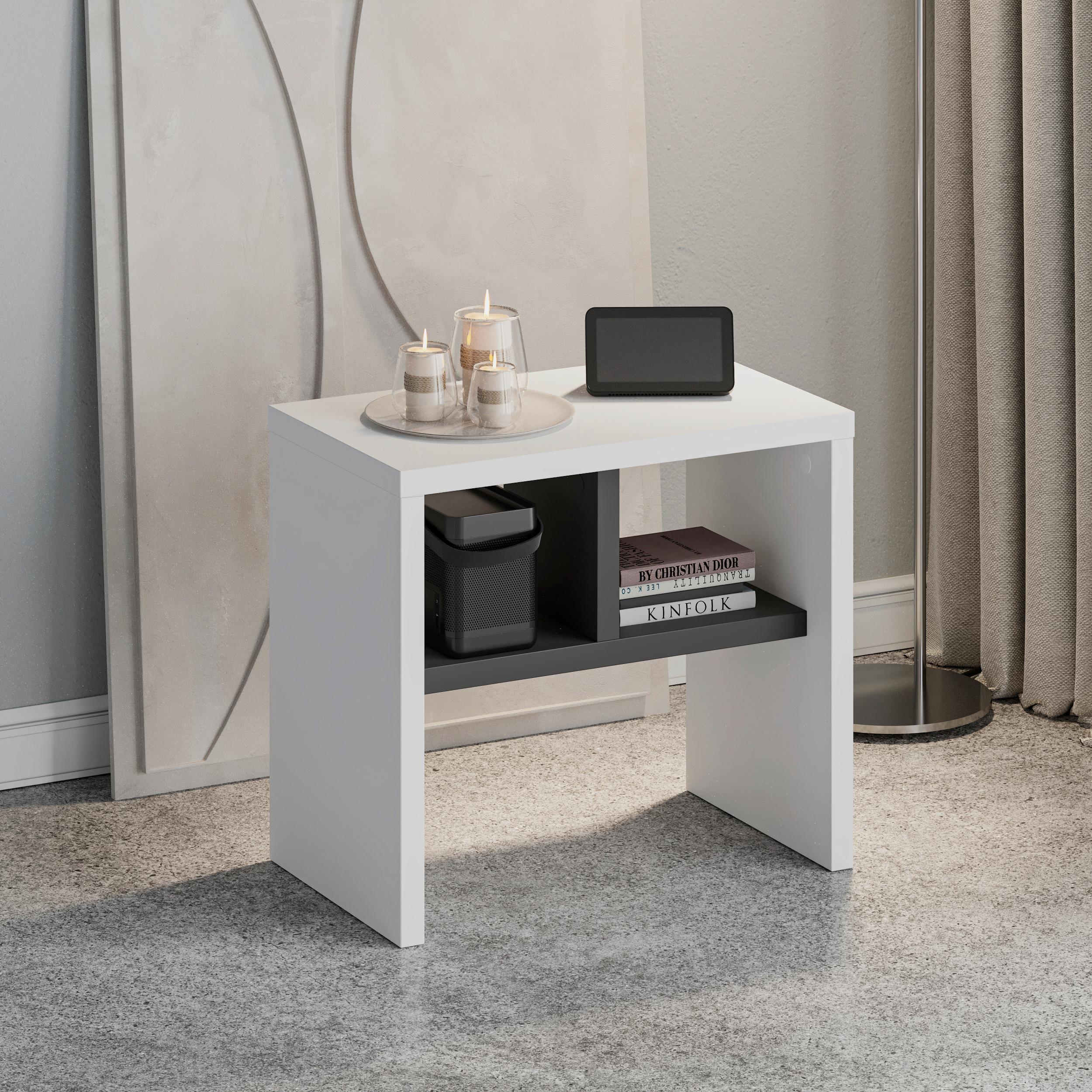 Beistelltisch Komoti Weiß/Anthrazit B: 50 cm - Anthrazit/Weiß, Design, Holzwerkstoff (50/29,5/45cm) - Livetastic