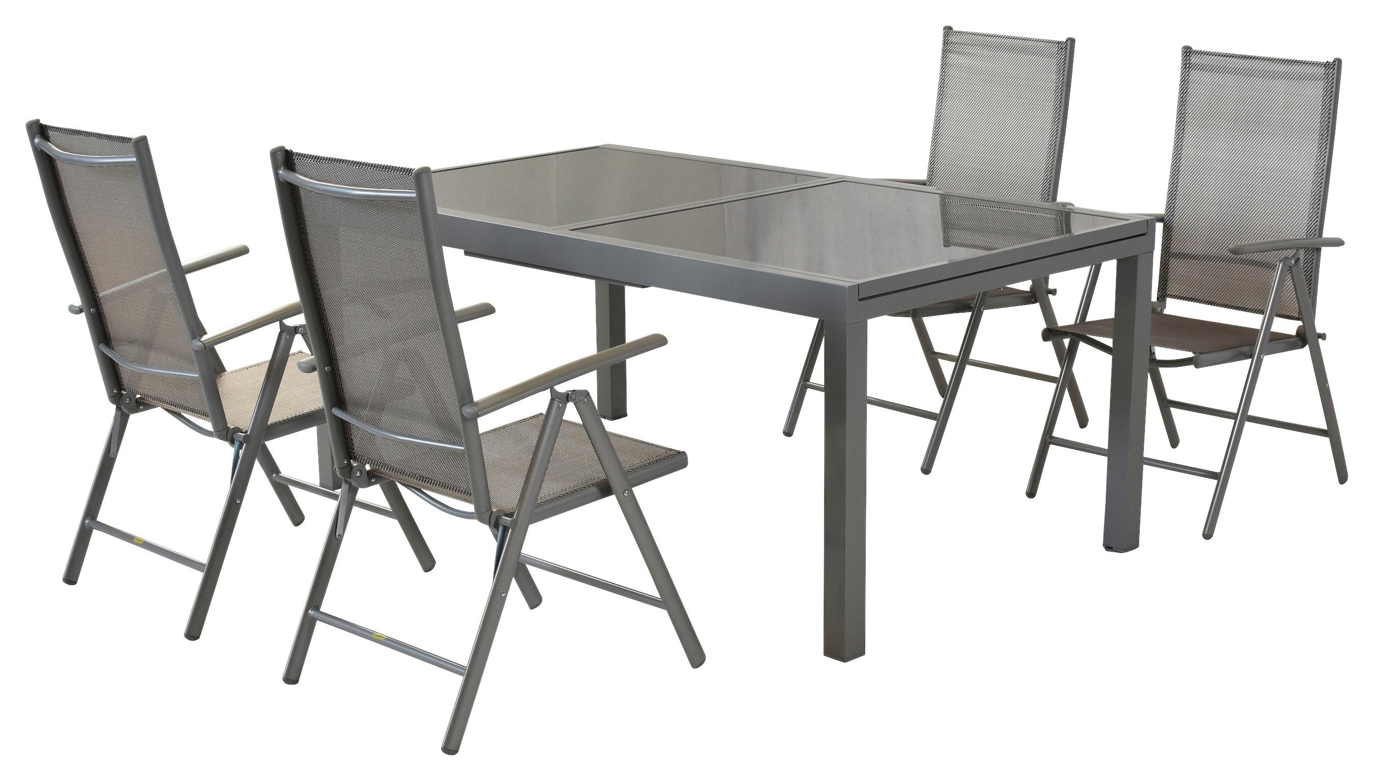 Gartenmöbel Set 5-Tlg. Amalfi aus Metall/Textil - Silberfarben/Braun, MODERN, Textil/Metall - Gardenson