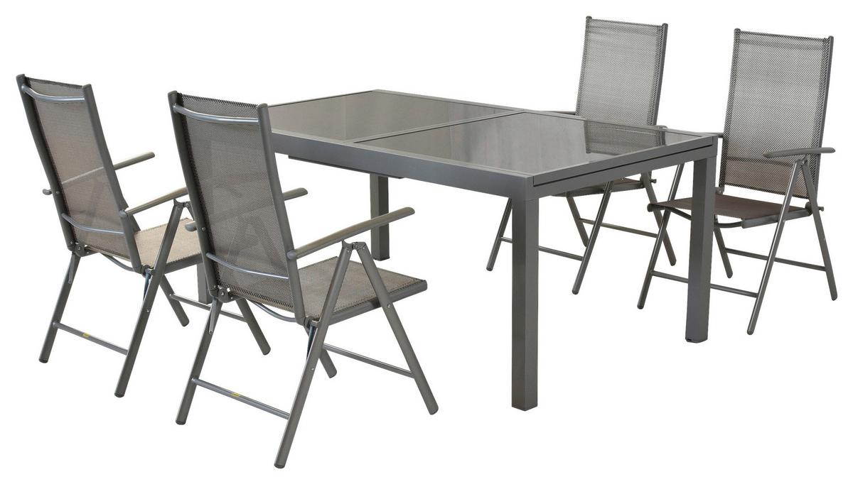 Gartenmöbel Set 5-Tlg. Amalfi aus Metall/Textil - Silberfarben/Braun, MODERN, Textil/Metall - Gardenson