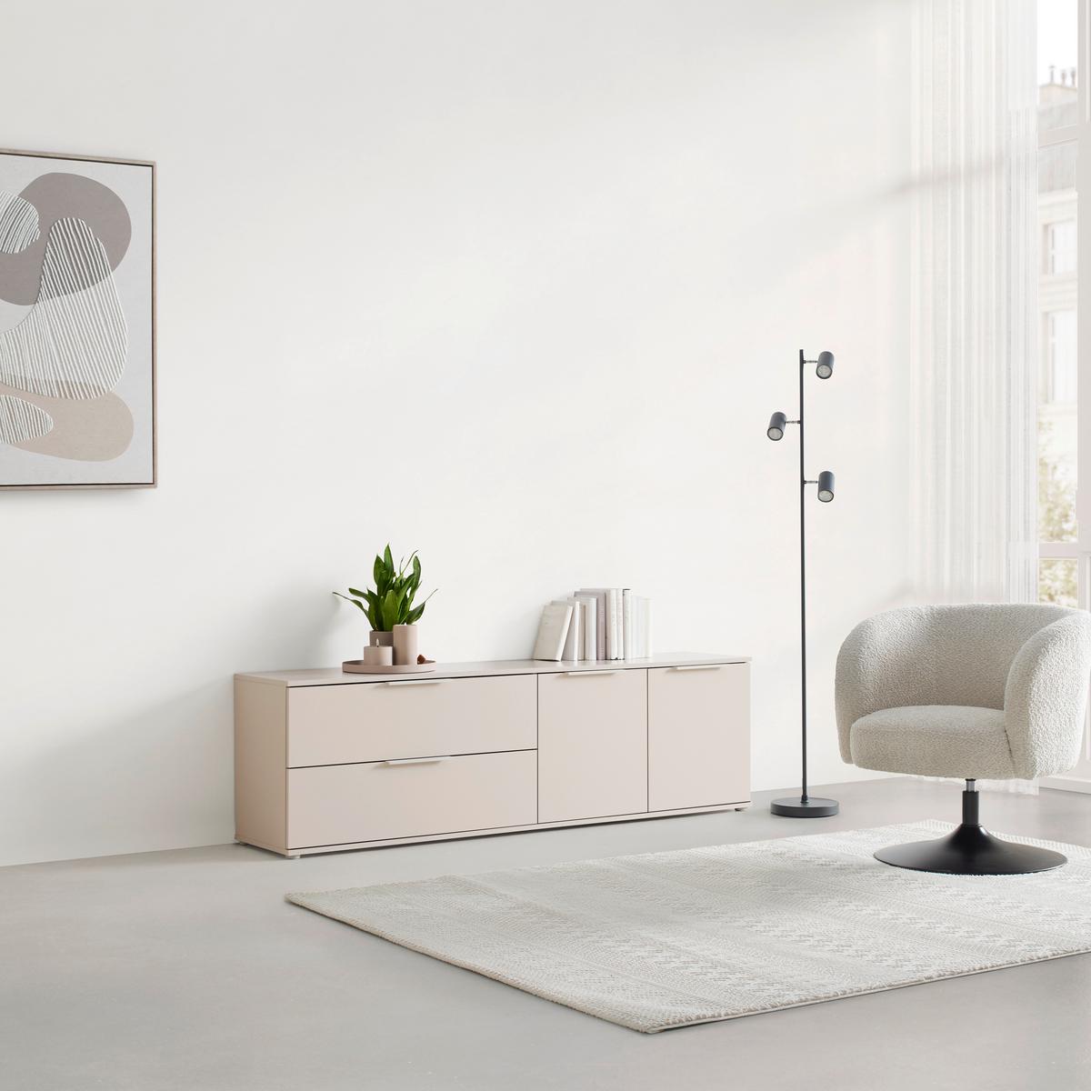 NÍZKÁ KOMODA DUNE 3 - kašmírová, Moderní, kov/kompozitní dřevo (180/54/38cm) - Mömax