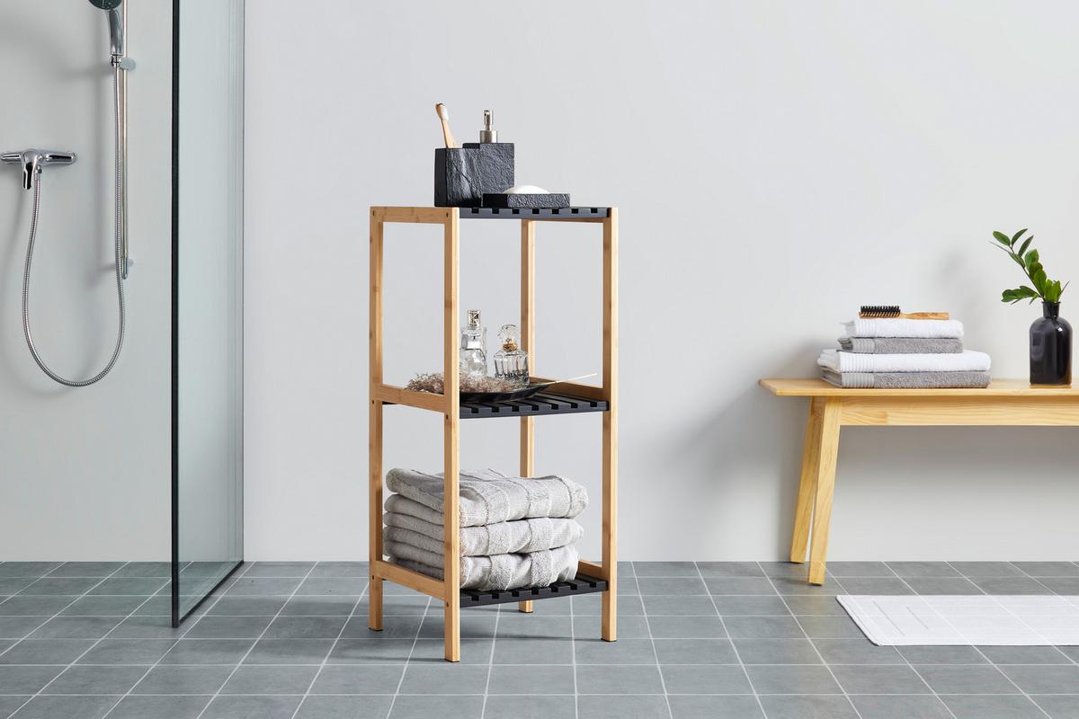 Regál ELSA bambus/čierna - čierna/prírodná farba, Modern, kompozitné drevo/prírodné materiály (34/79/33cm) - Mömax