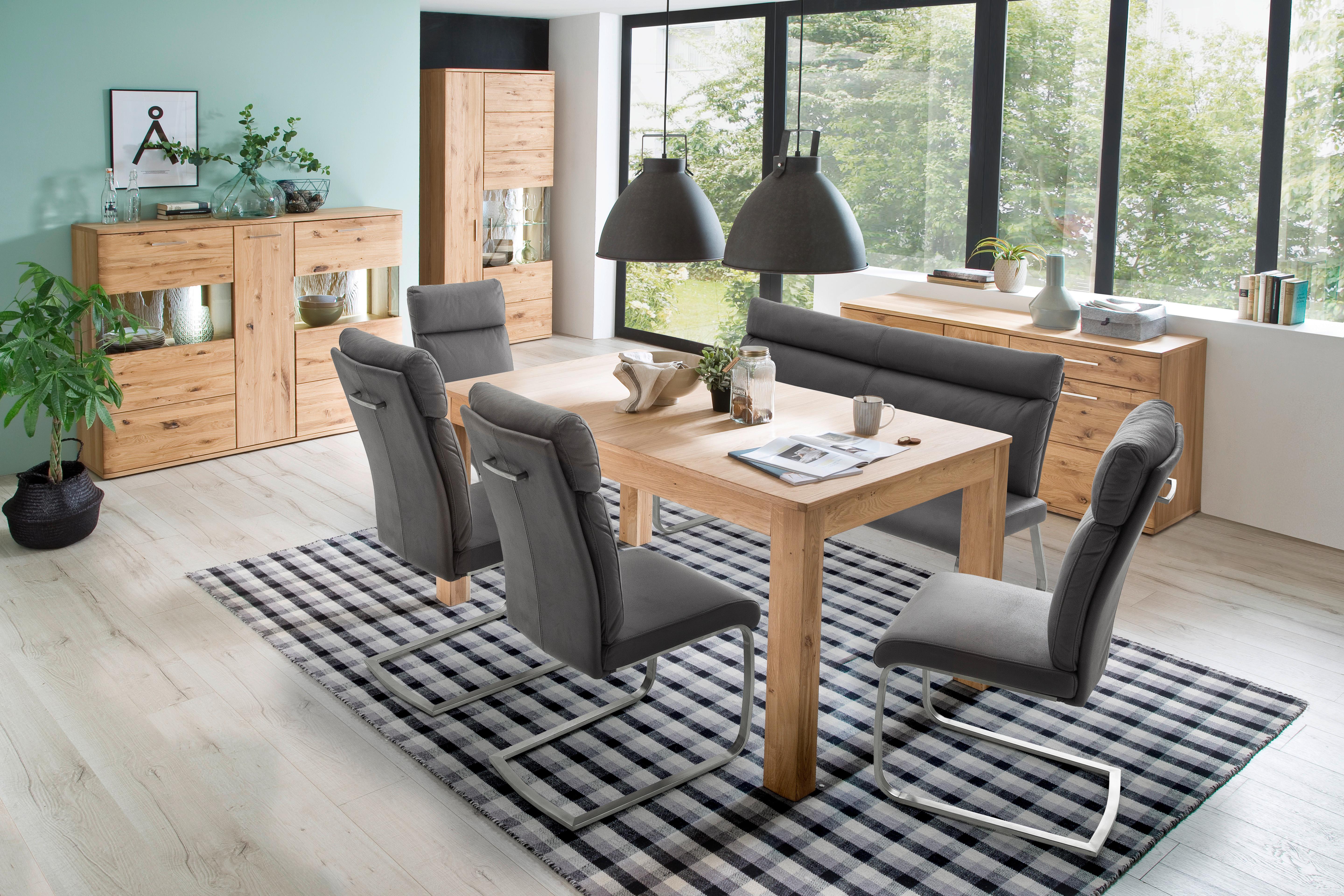 Sitzbank Mitclehne Grau Rabea B: 160 cm - Edelstahlfarben/Grau, Design, Textil/Metall (160/98/70cm) - Livetastic