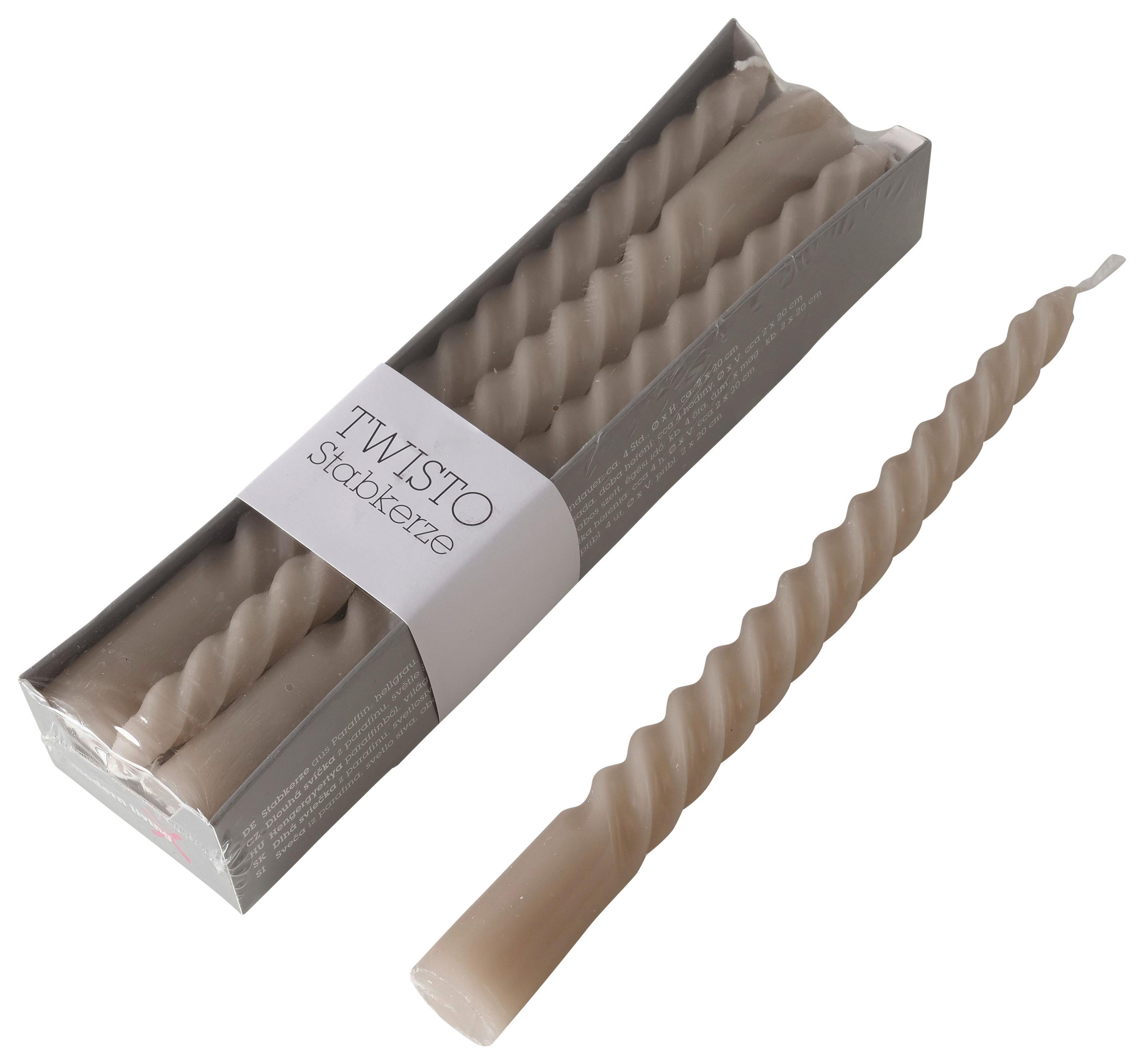 Dlouhá svíčka Twisto, 6ks/bal. - světle šedá, Moderní, parafín/přírodní materiály (2/20cm) - Modern Living