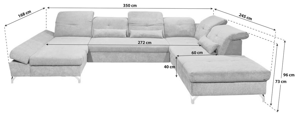 Wohnlandschaft Melfi - Anthrazit/Silberfarben, MODERN, Textil (168/350/245cm) - MID.YOU