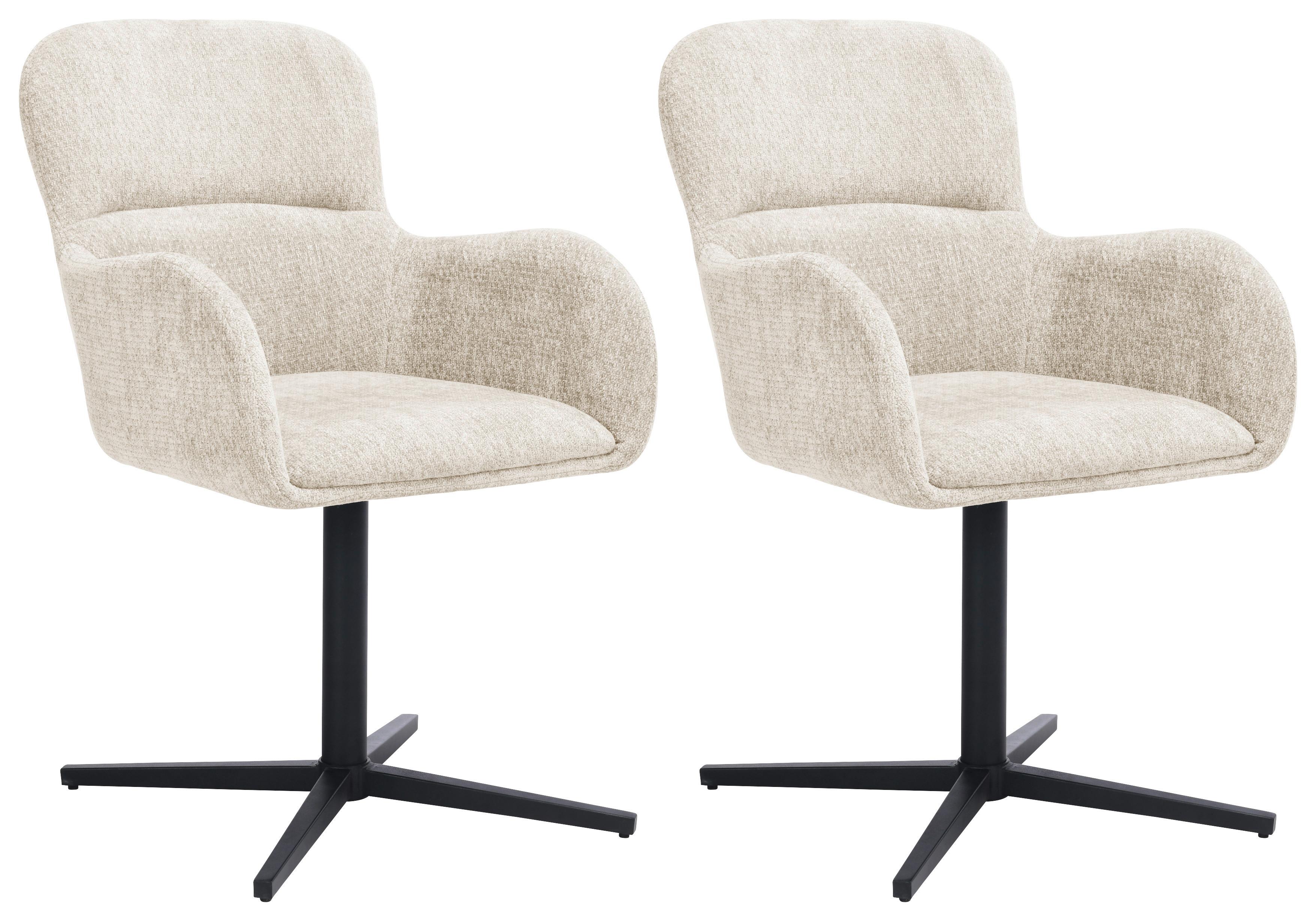 Armlehnstuhl Amber Chenille Beige, B: 56 cm - Beige/Schwarz, MODERN, Holz/Textil (56/90/61cm) - Livetastic