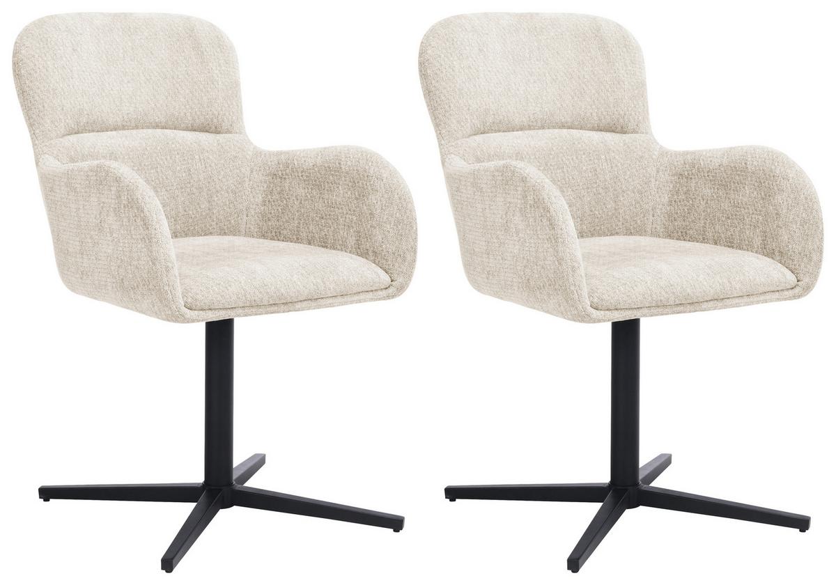 Armlehnstuhl Amber Chenille Beige, B: 56 cm - Beige/Schwarz, MODERN, Holz/Textil (56/90/61cm) - Livetastic